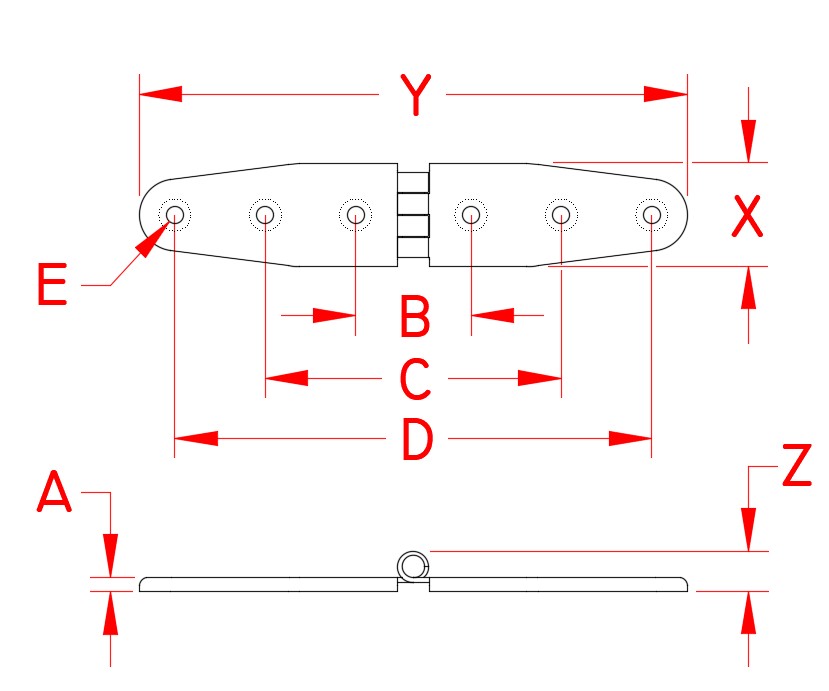 Stainless Steel Strap Hinge, S3825-0002, Line Drawing